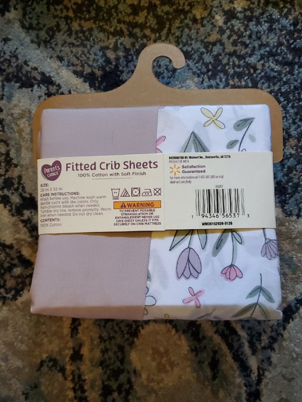 Parent's Choice Plum & Floral Fitted Crib Sheets - 2-Pack - Picture 2 of 2